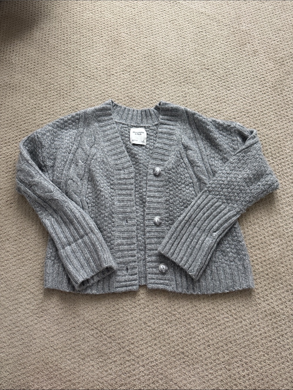 Abercrombie & Fitch Gray Cable-Knit Button Cardigan